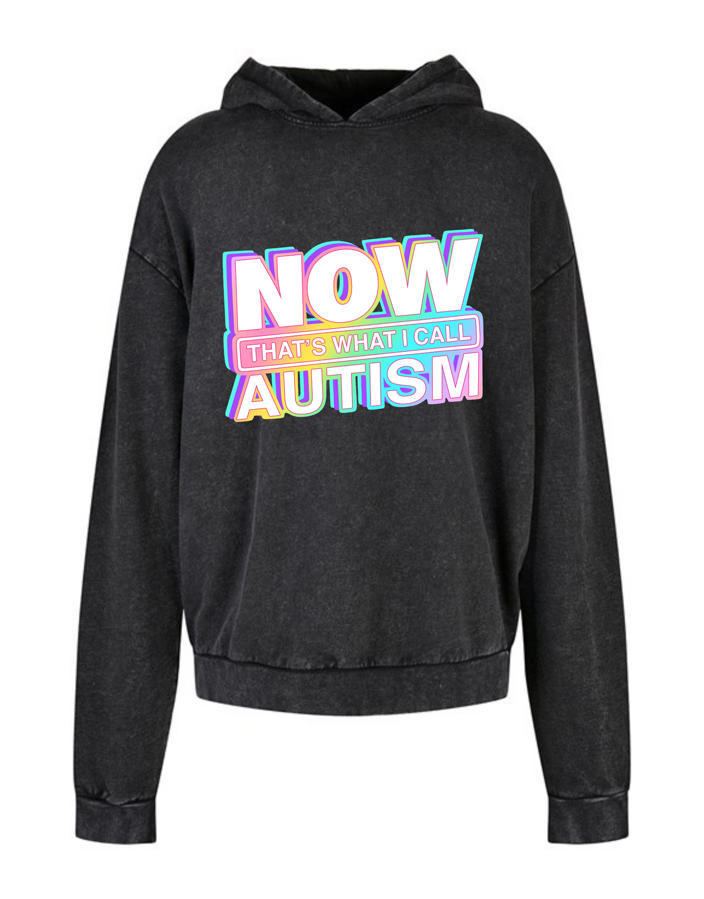 Black "Now That’s Autism" Acid Wash Oversized Hoodie