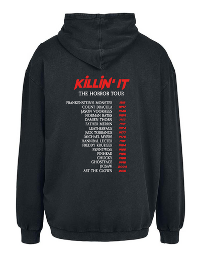 Black "Killin' It " Front & Back Acid Wash Oversized Hoodie