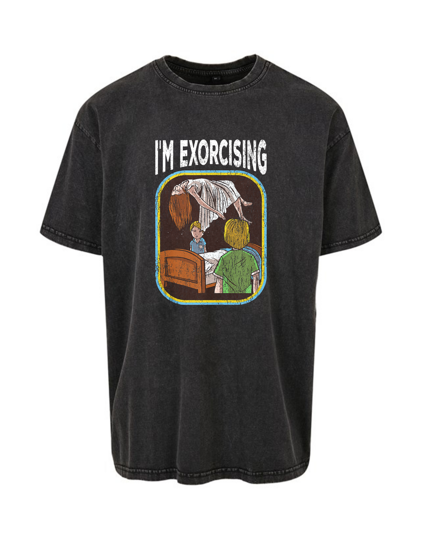 Black "Exorcising" Unisex Acid Wash T-Shirt