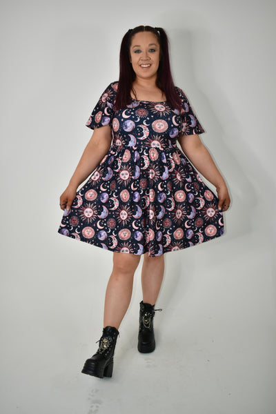 Celestial Night Angel Sleeve Skater Dress