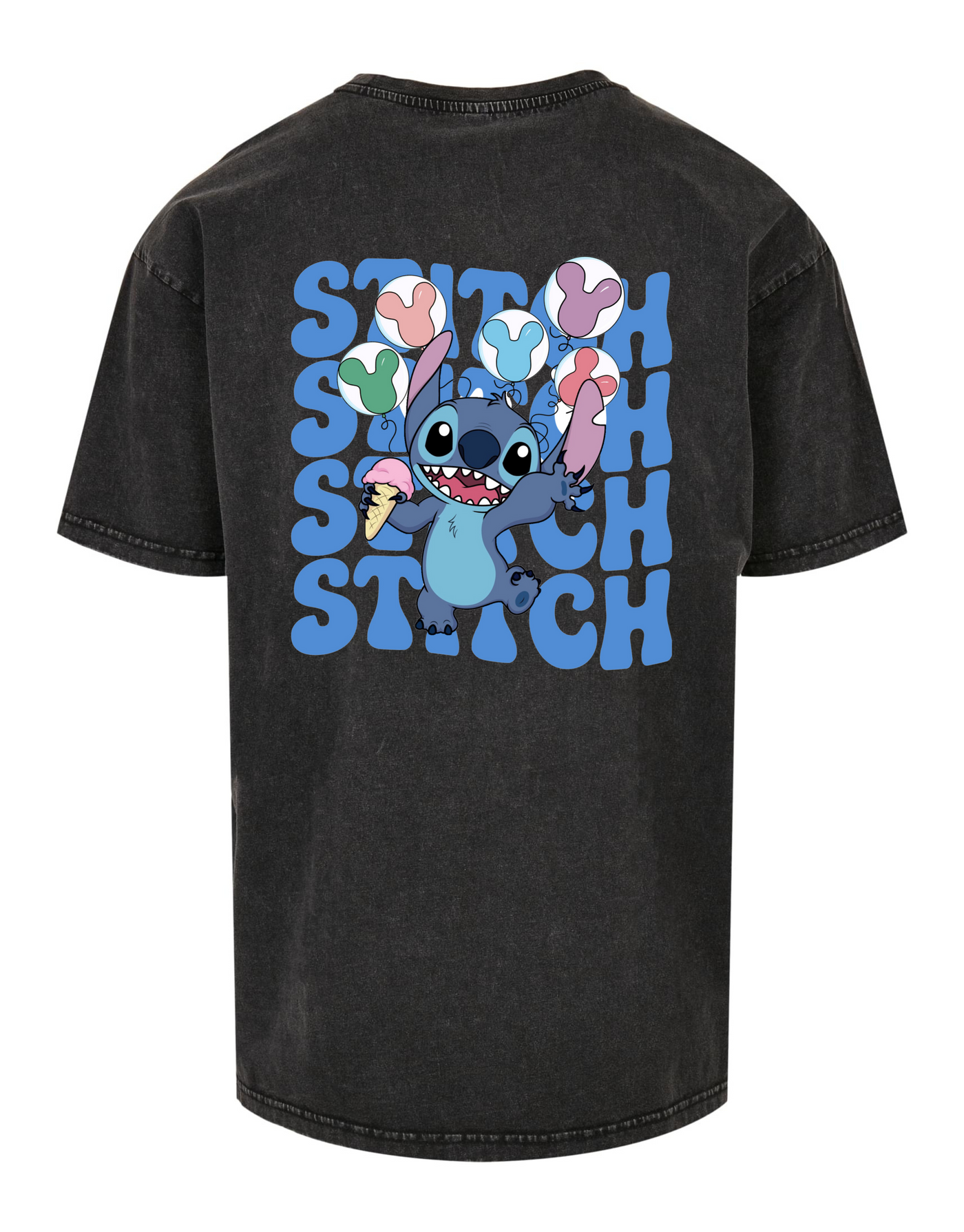 Black "Stitch" Front & Back Print Unisex Acid Wash T-Shirt