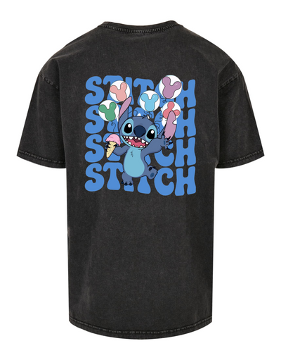 Black "Stitch" Front & Back Print Unisex Acid Wash T-Shirt