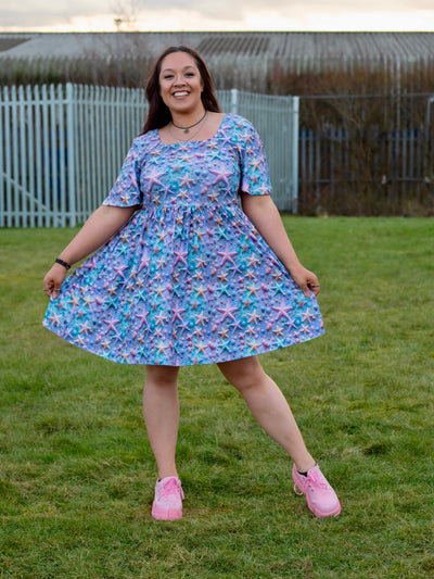 Shimmering Starfish Angel Sleeve Skater Dress