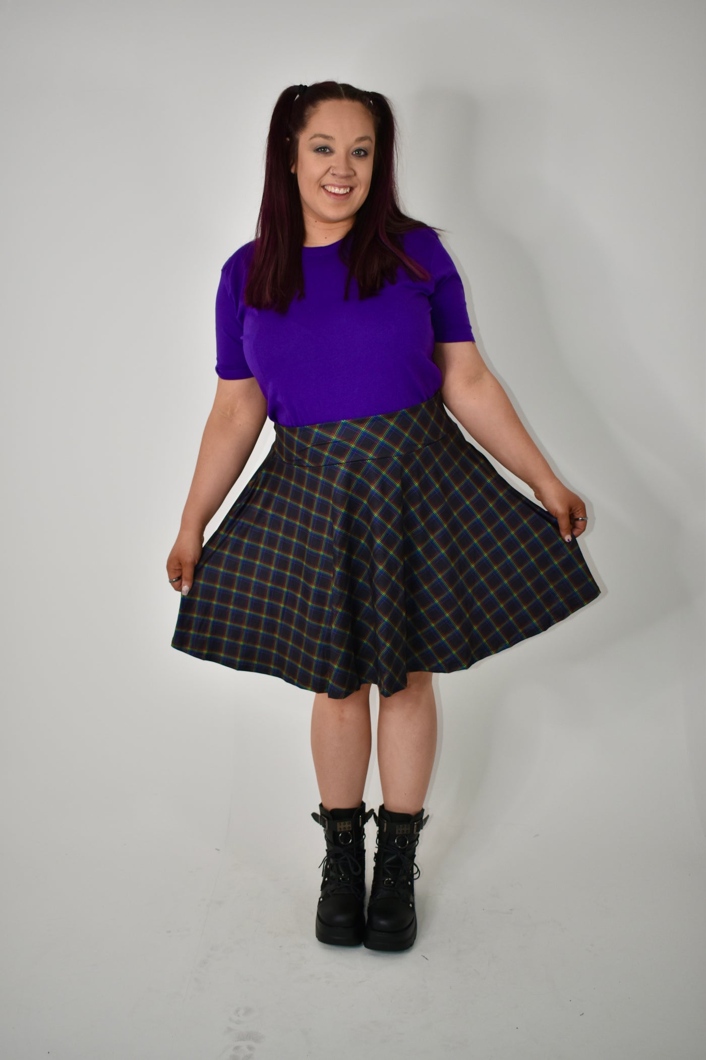 Rainbow Tartan Pocket Skater Skirt (Additional Size Added)