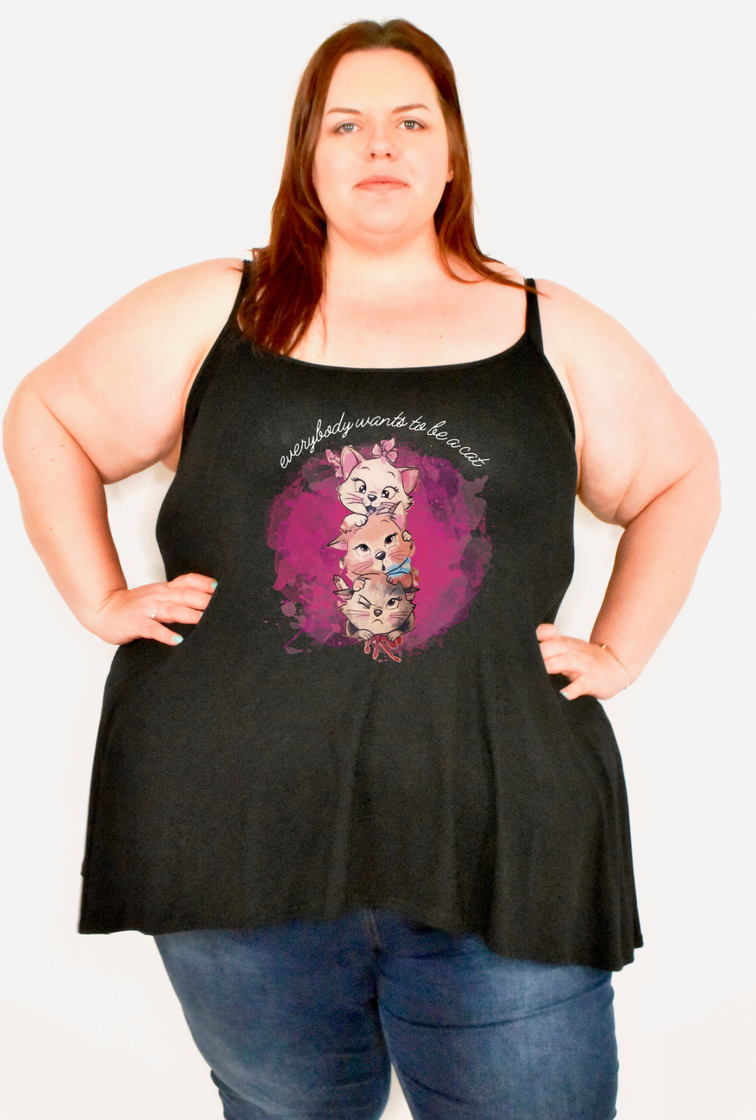 Black "Everybody Wants To Be A Cat" Printed Longline Camisole