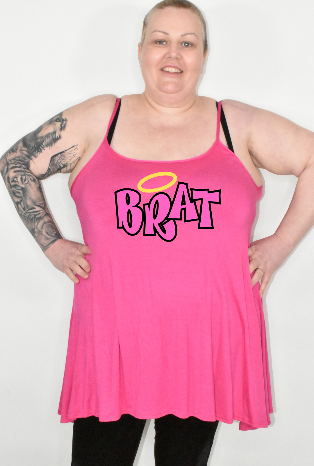 Hot Pink "Brat" Printed Longline Camisole