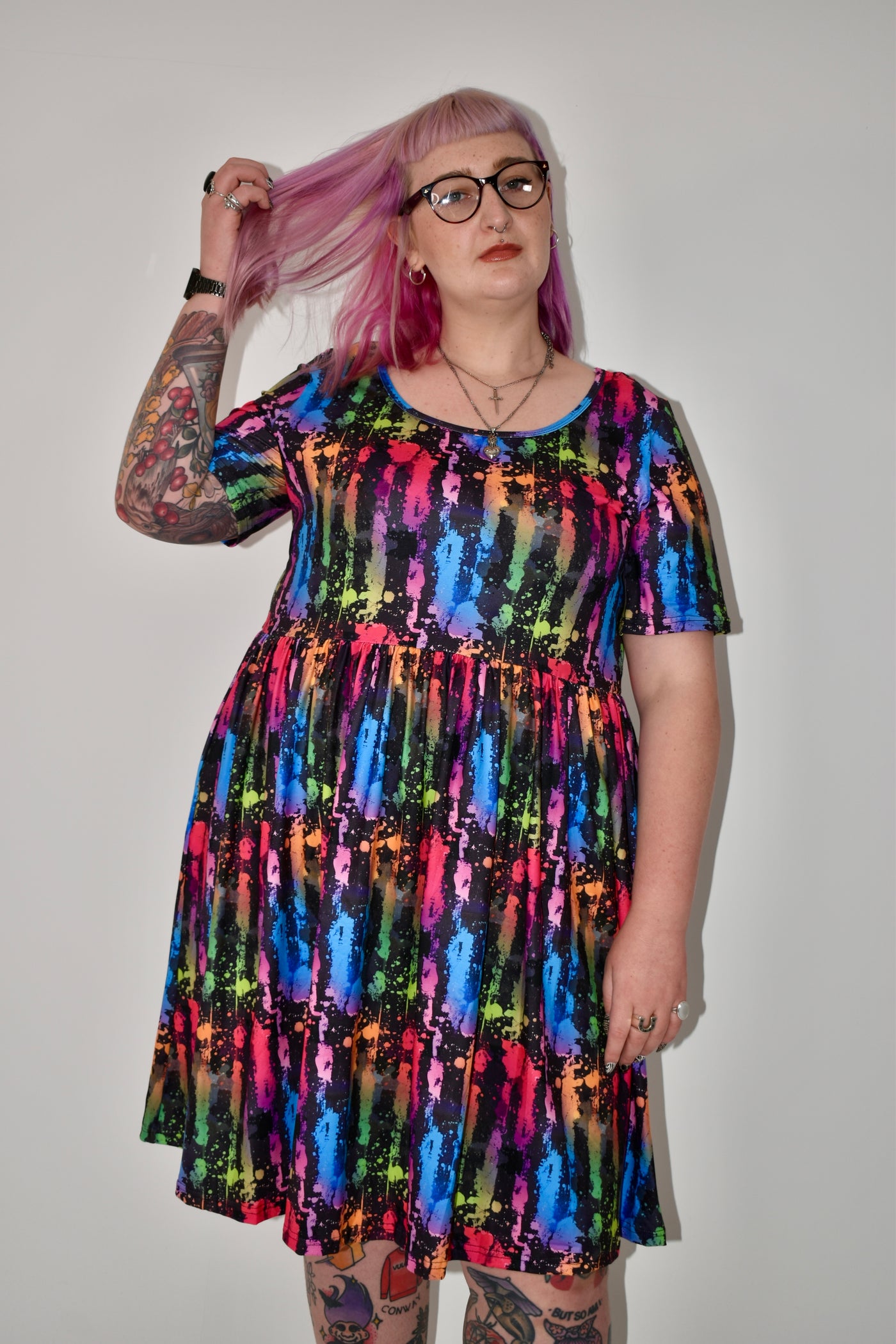 Rainbow Grunge 2-Way Pocket Skater Dress