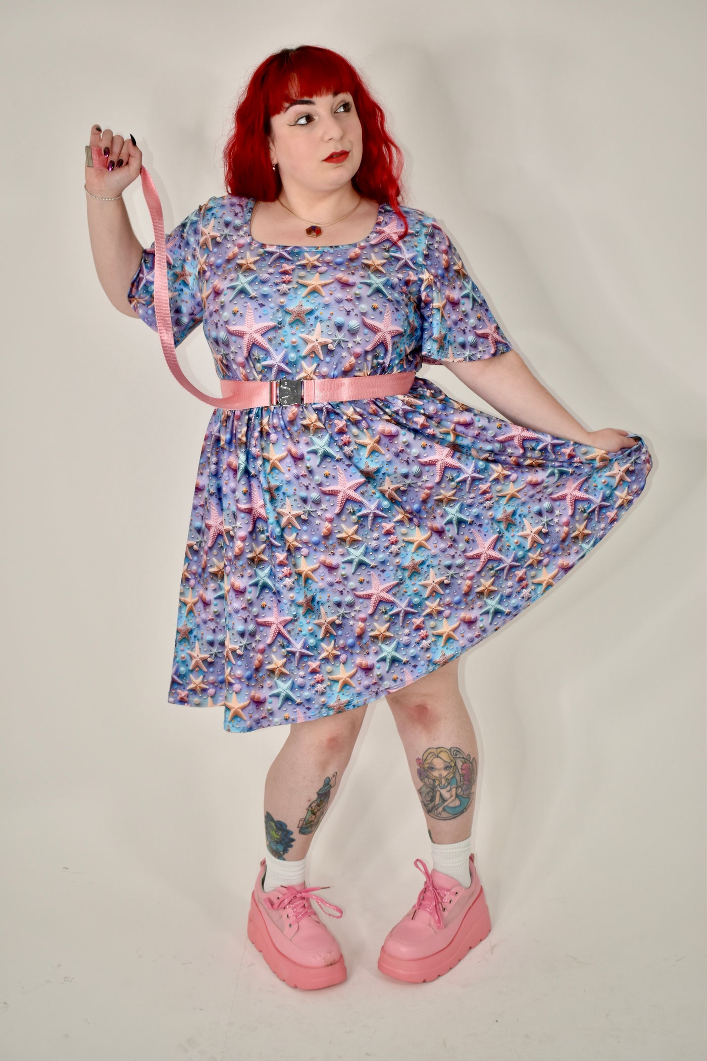 Shimmering Starfish Angel Sleeve Skater Dress