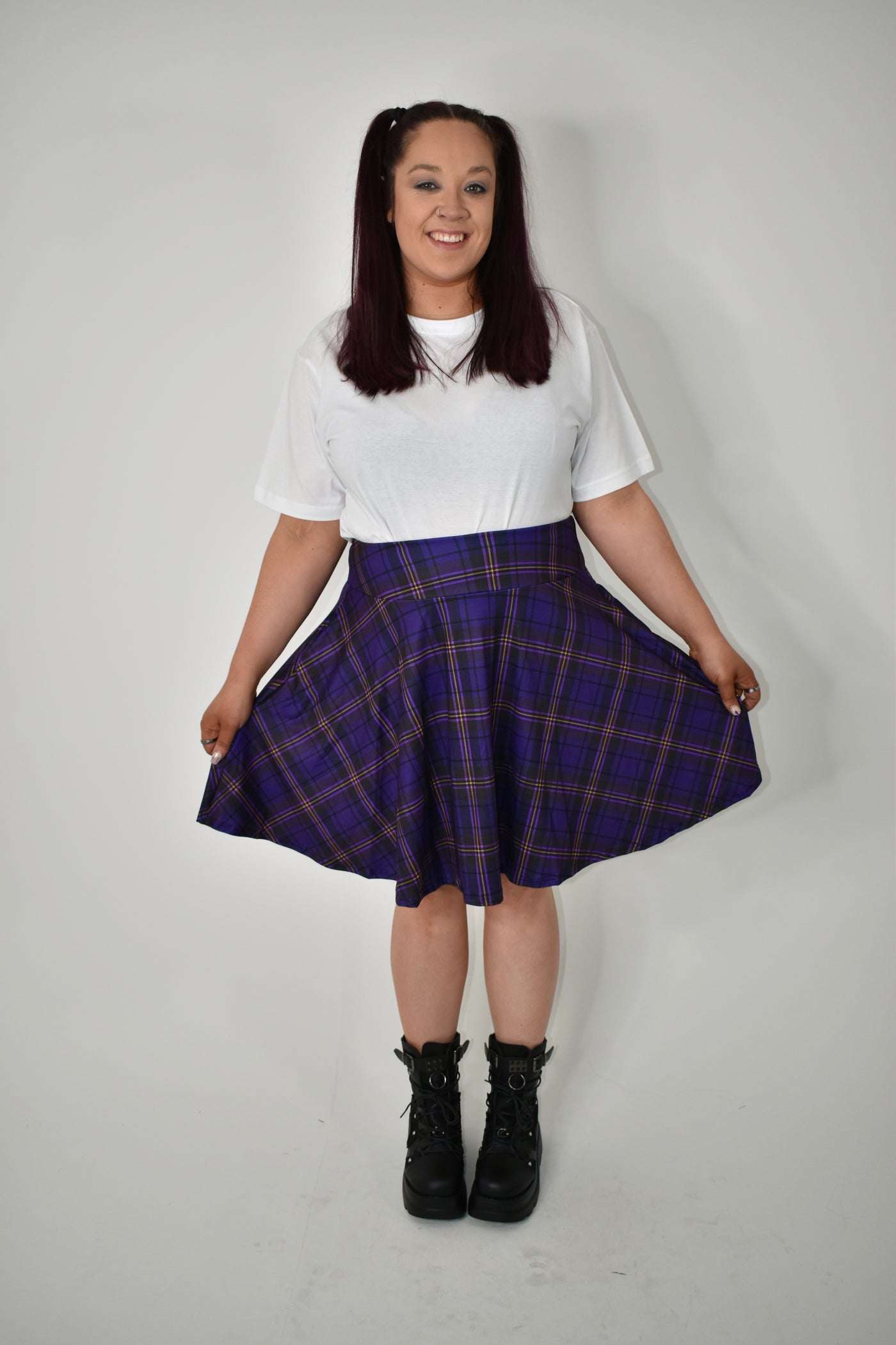 Purple Plaid Pocket Skater Skirt (Additional Size Added)