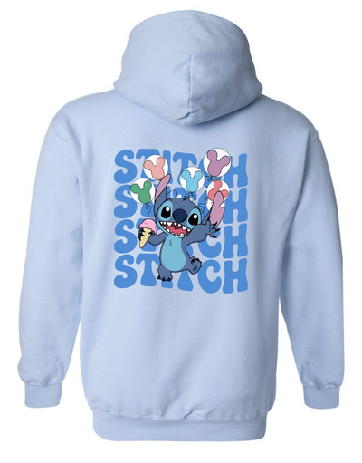 Light Blue "Stitch" Front & Back Print Standard Hoodie