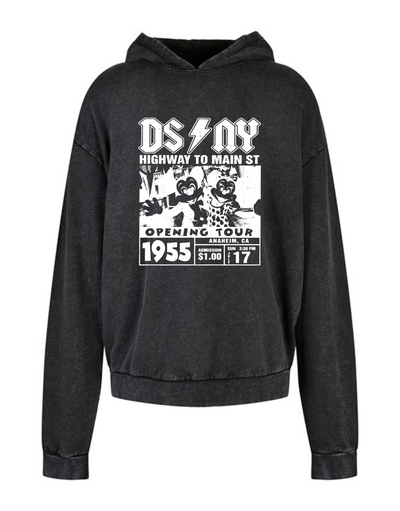 "DS-NY" Front & Back Print Acid Wash Oversized Hoodie