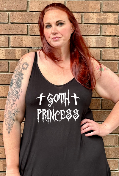 Black "Goth Princess" Printed Maxi Camisole Dress
