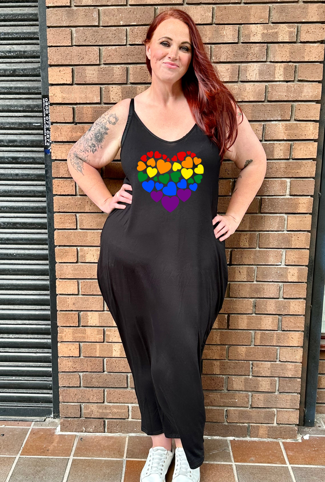 Black Rainbow Heart Printed Maxi Camisole Dress
