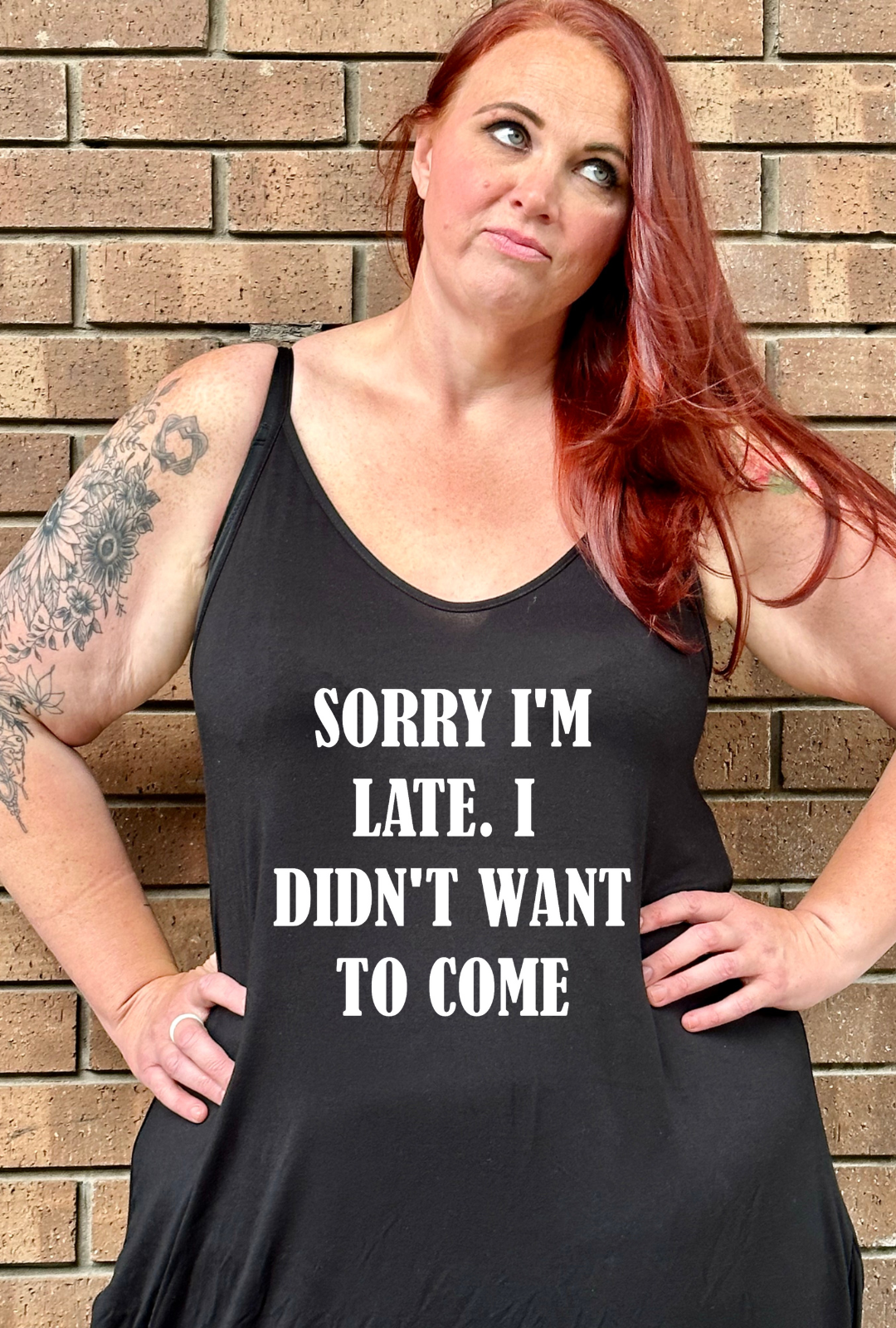 Black "Sorry I'm Late" Printed Maxi Camisole Dress