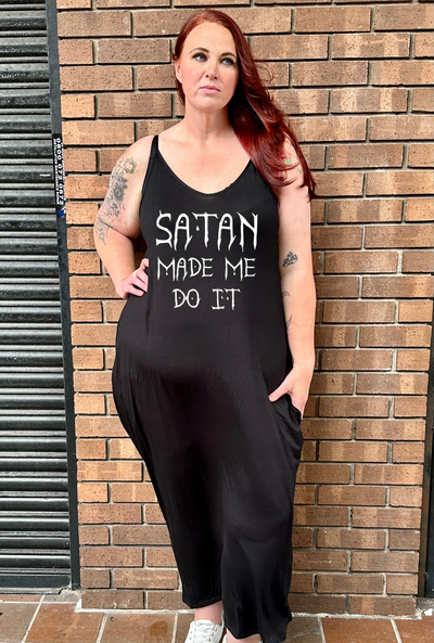 Black "Satan Made Me" Printed Maxi Camisole Dress