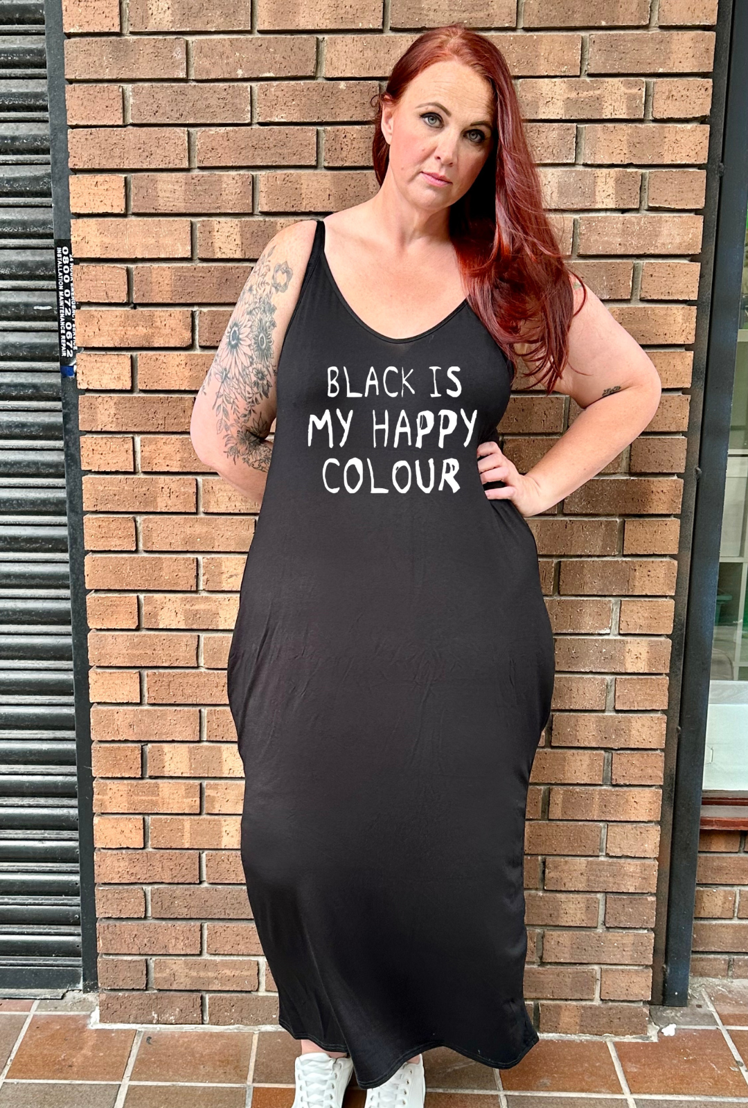 Black "Black Is My Happy Colour" Printed Maxi Camisole Dress