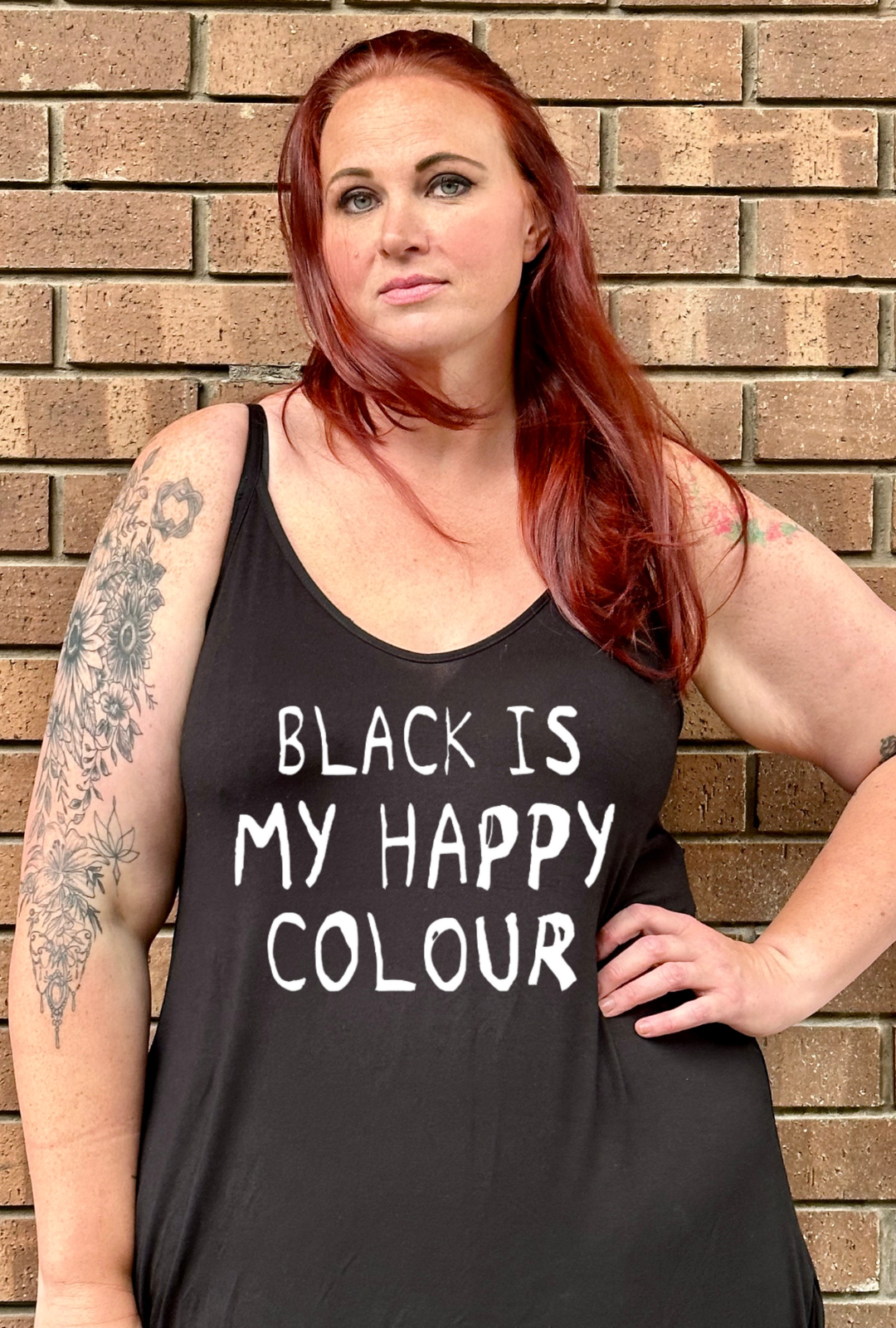 Black "Black Is My Happy Colour" Printed Maxi Camisole Dress