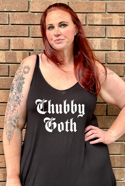 Black "Chubby Goth" Printed Maxi Camisole Dress