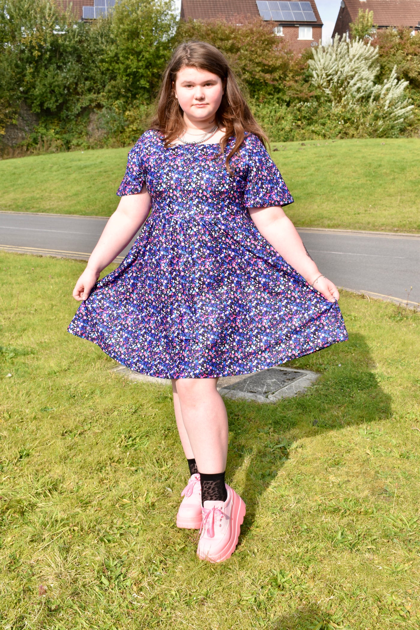 Gorgeous Glitter Angel Sleeve Skater Dress