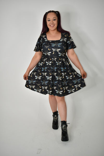 Moonlit Moths Angel Sleeve Skater Dress