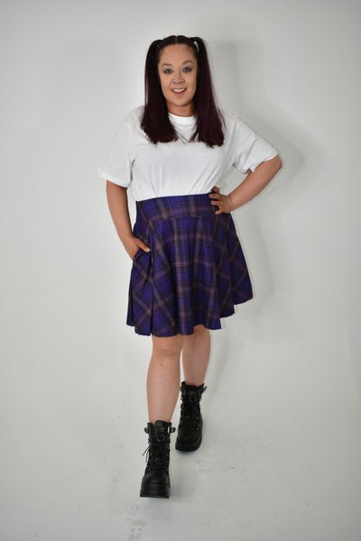 Purple Plaid Pocket Skater Skirt (Additional Size Added)