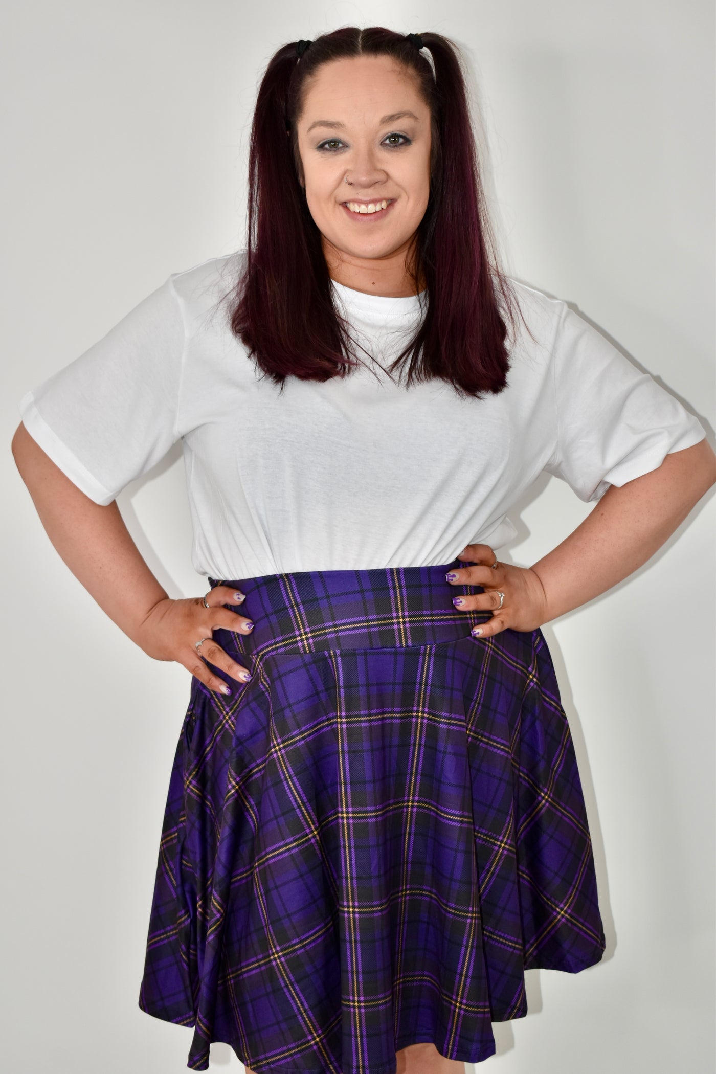 Purple Plaid Pocket Skater Skirt (Additional Size Added)