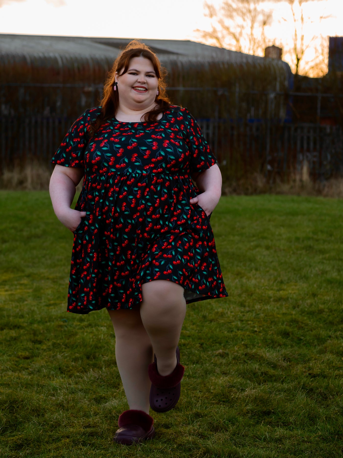 Cherry Baby Angel Sleeve Skater Dress