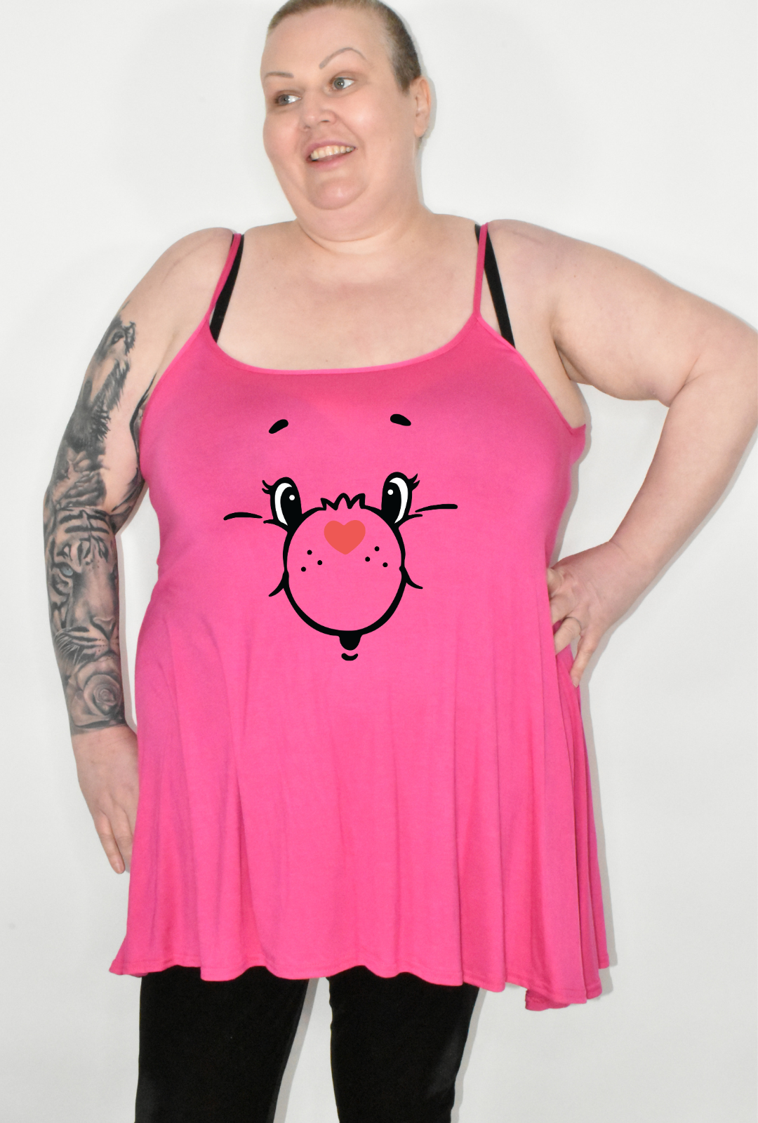 Pink Bear Face Printed Longline Camisole