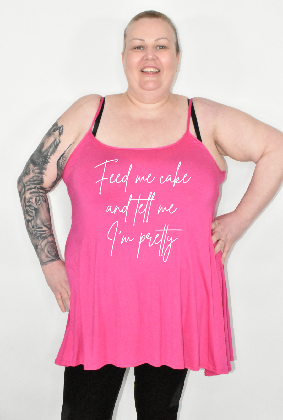 Hot Pink "Tell Me I'm Pretty" Printed Longline Camisole