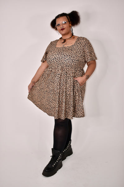 Lush Leopard Angel Sleeve Skater Dress