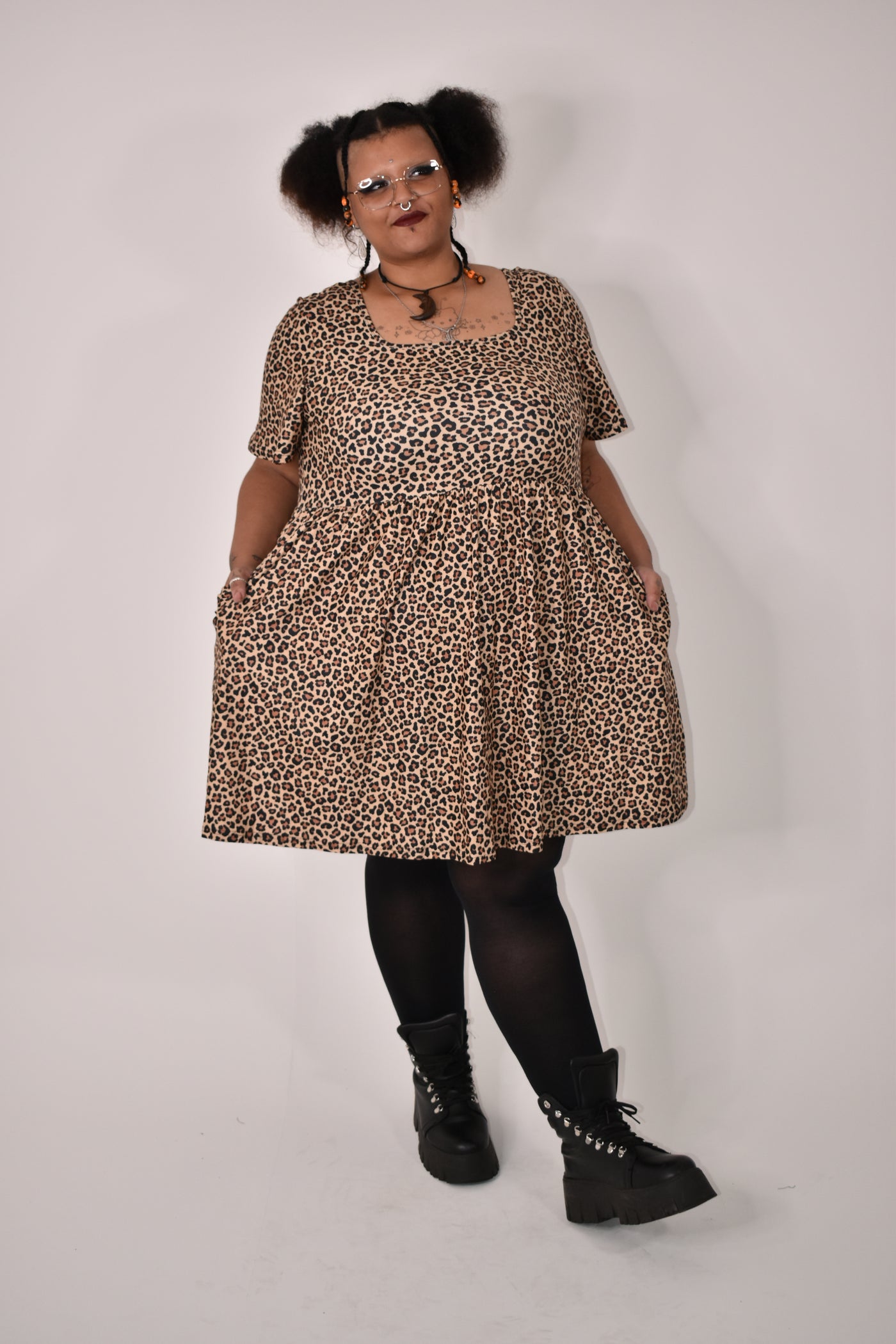 Lush Leopard Angel Sleeve Skater Dress