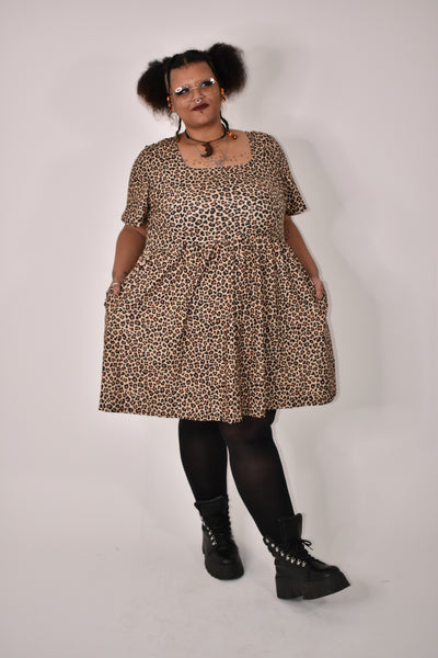 Lush Leopard Angel Sleeve Skater Dress