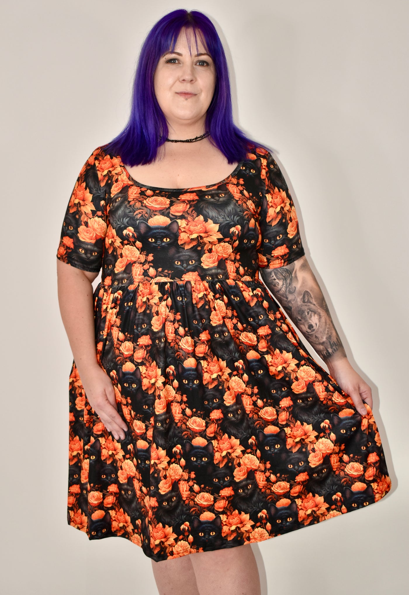 Feline Fall 2-Way Pocket Skater Dress