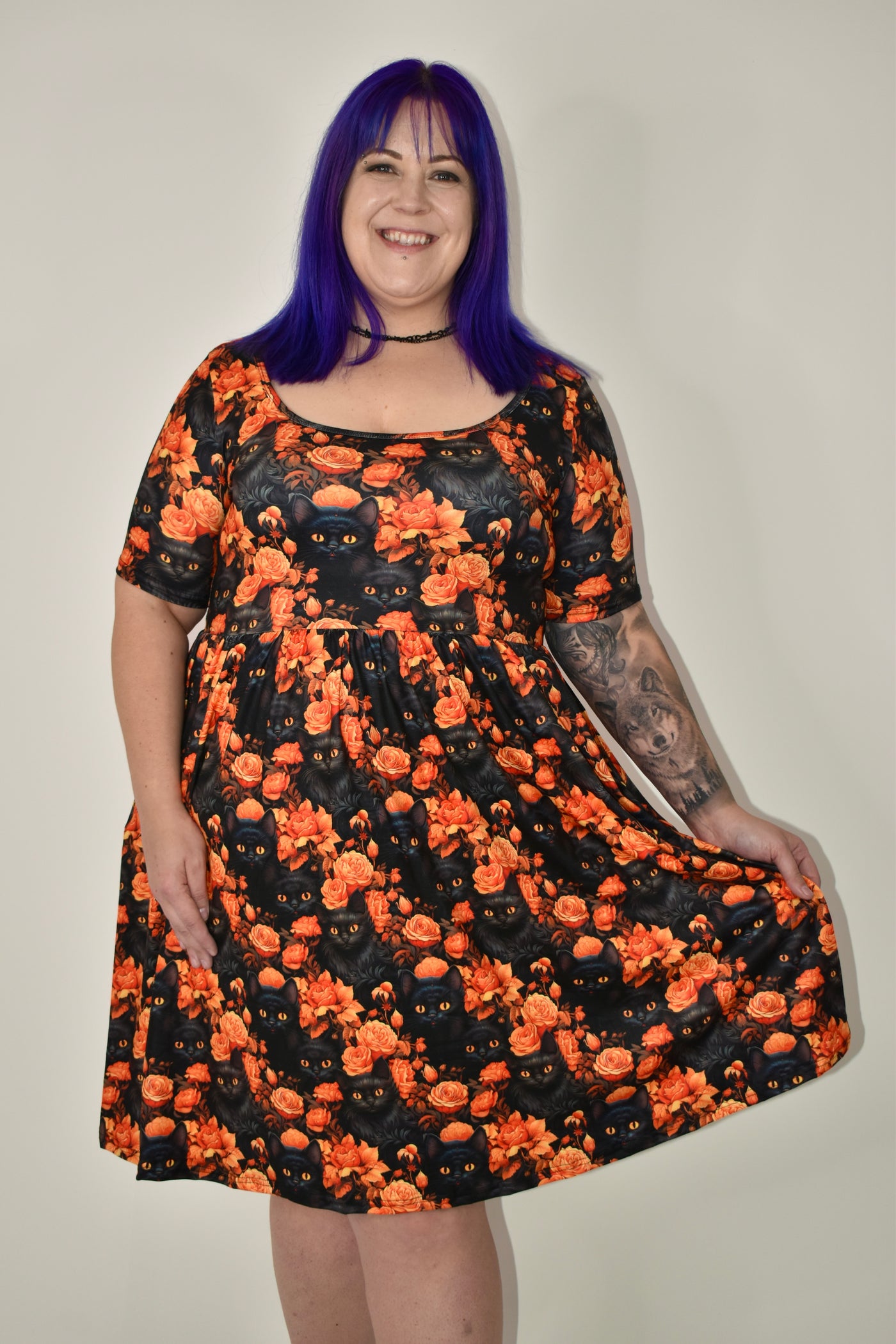 Feline Fall 2-Way Pocket Skater Dress