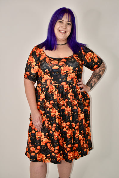 Feline Fall 2-Way Pocket Skater Dress