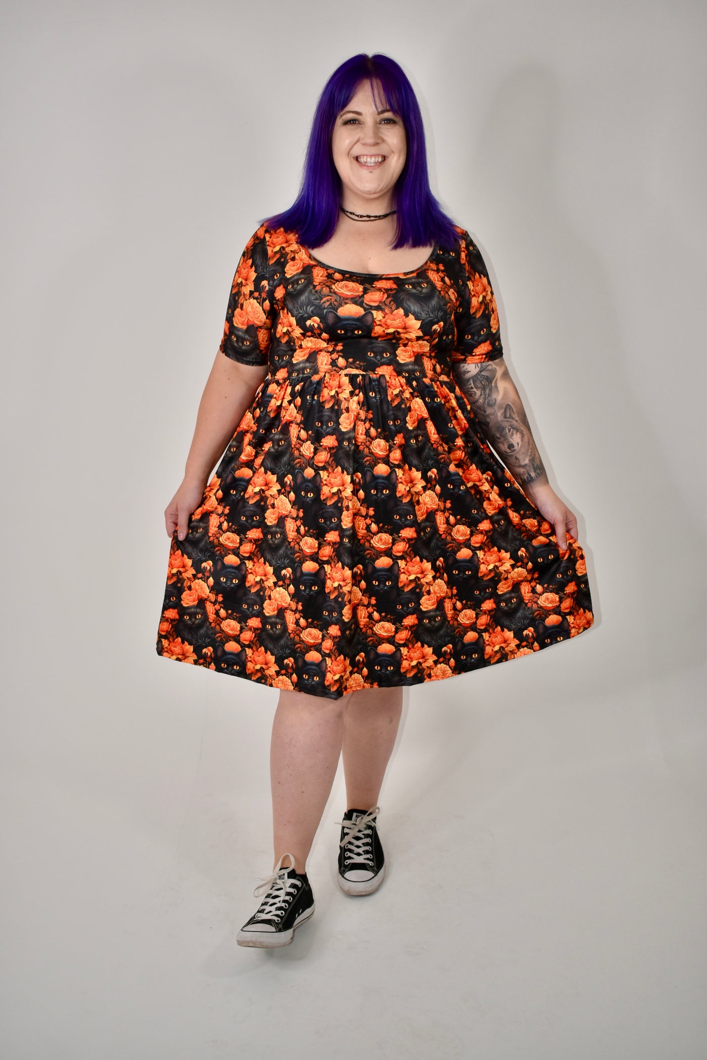 Feline Fall 2-Way Pocket Skater Dress