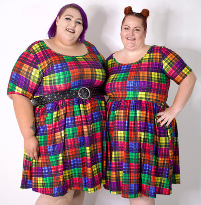 Trippy Tartan 2-Way Pocket Skater Dress