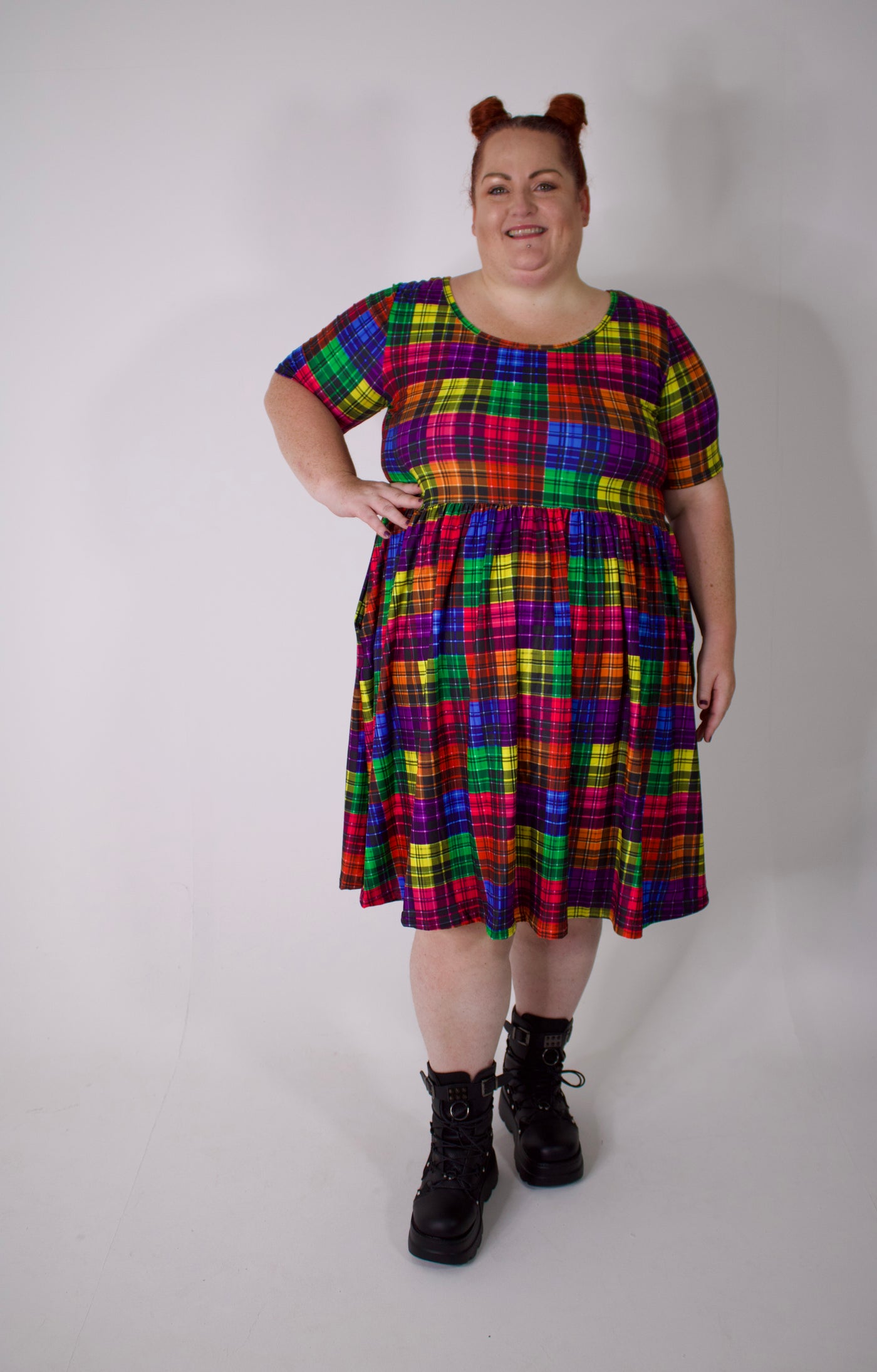Trippy Tartan 2-Way Pocket Skater Dress