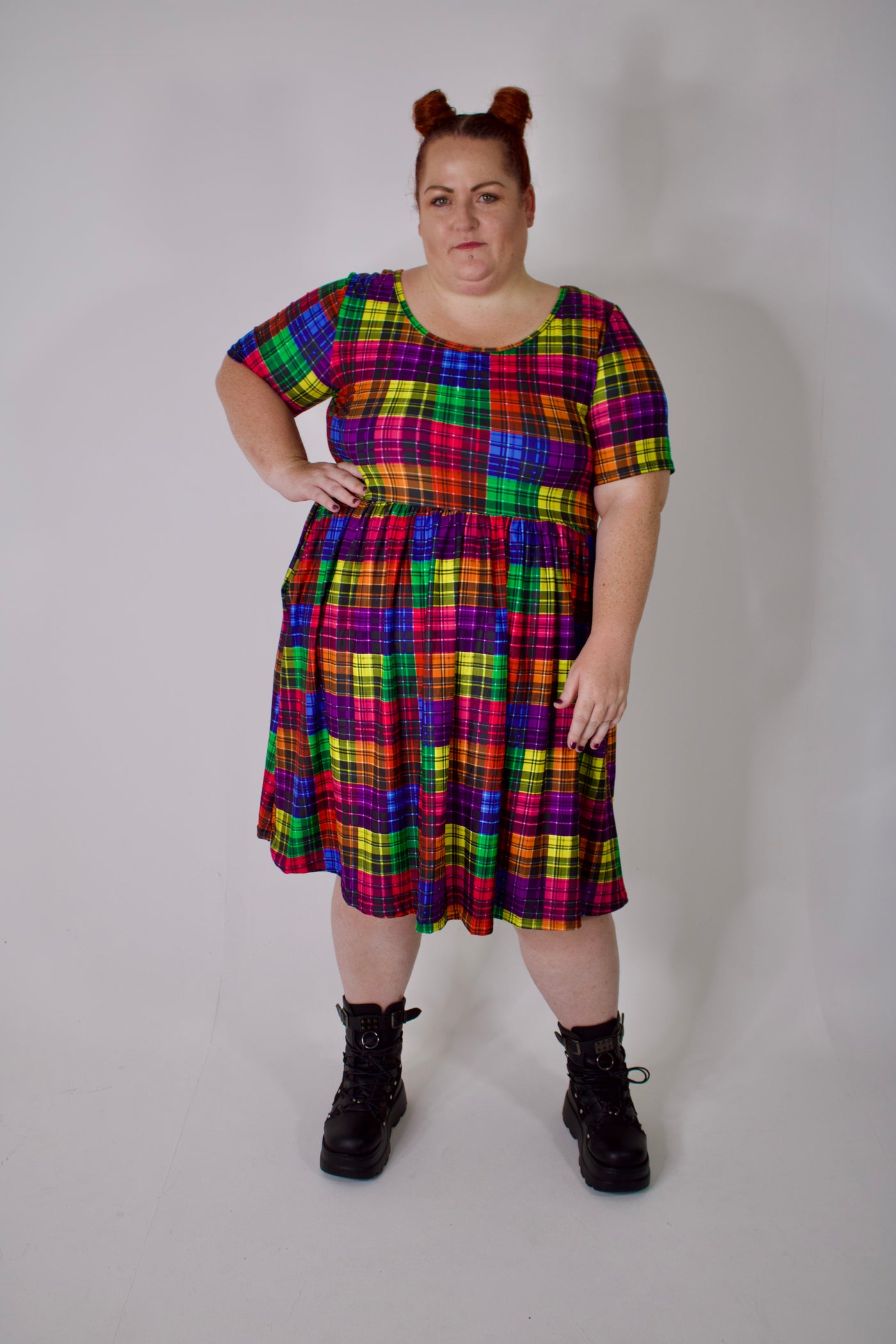 Trippy Tartan 2-Way Pocket Skater Dress