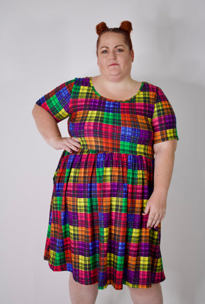 Trippy Tartan 2-Way Pocket Skater Dress