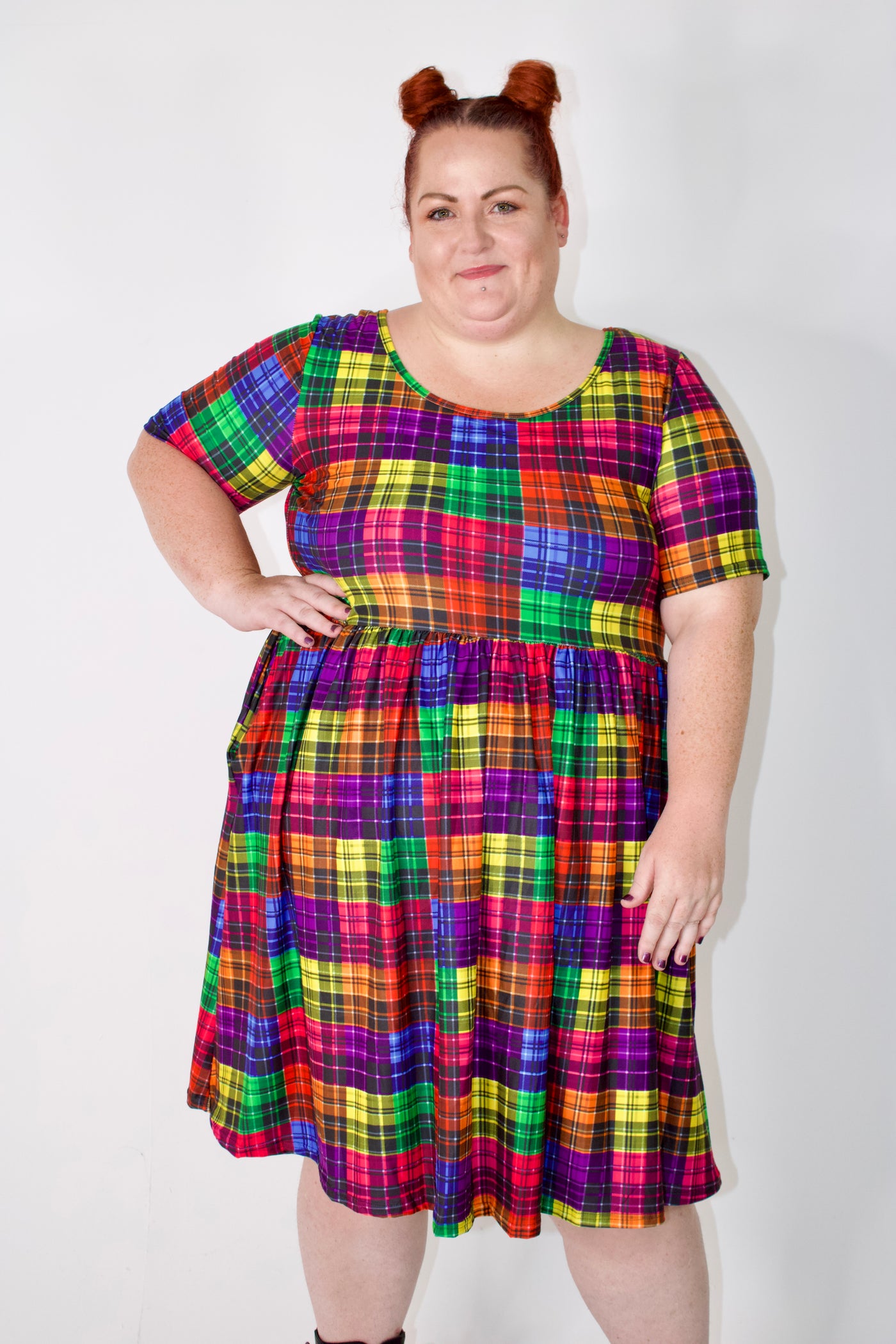 Trippy Tartan 2-Way Pocket Skater Dress