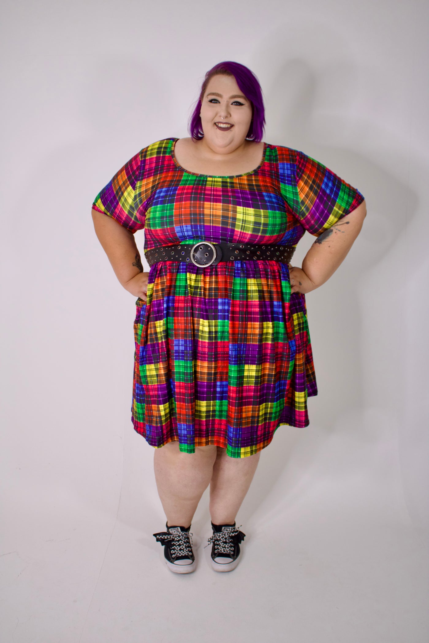 Trippy Tartan 2-Way Pocket Skater Dress