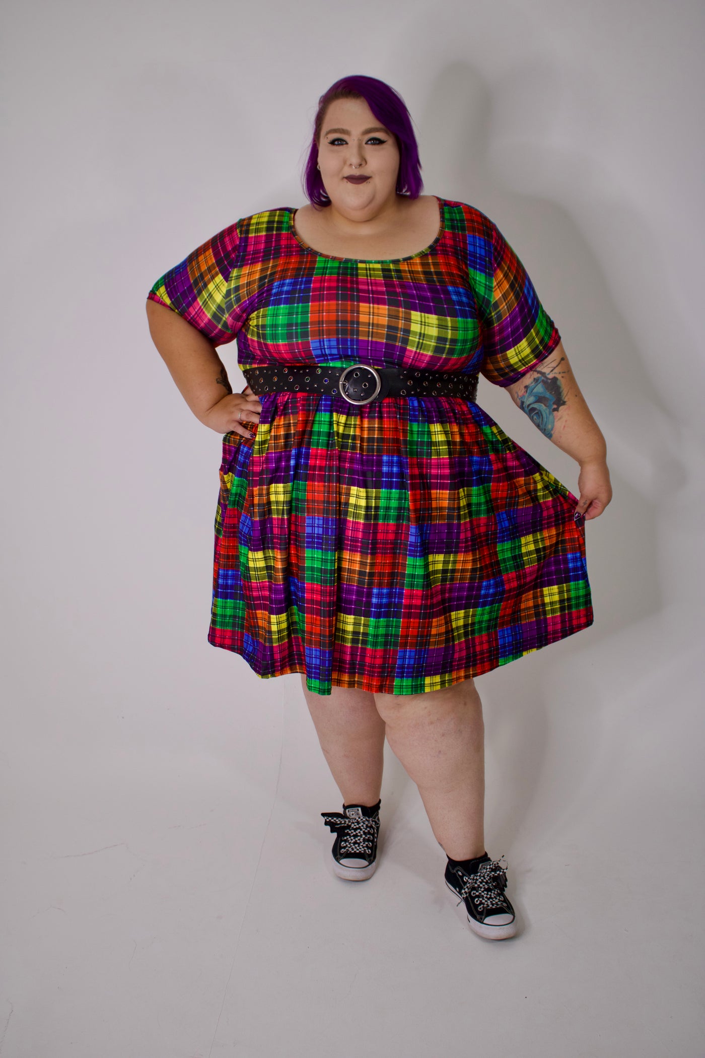 Trippy Tartan 2-Way Pocket Skater Dress