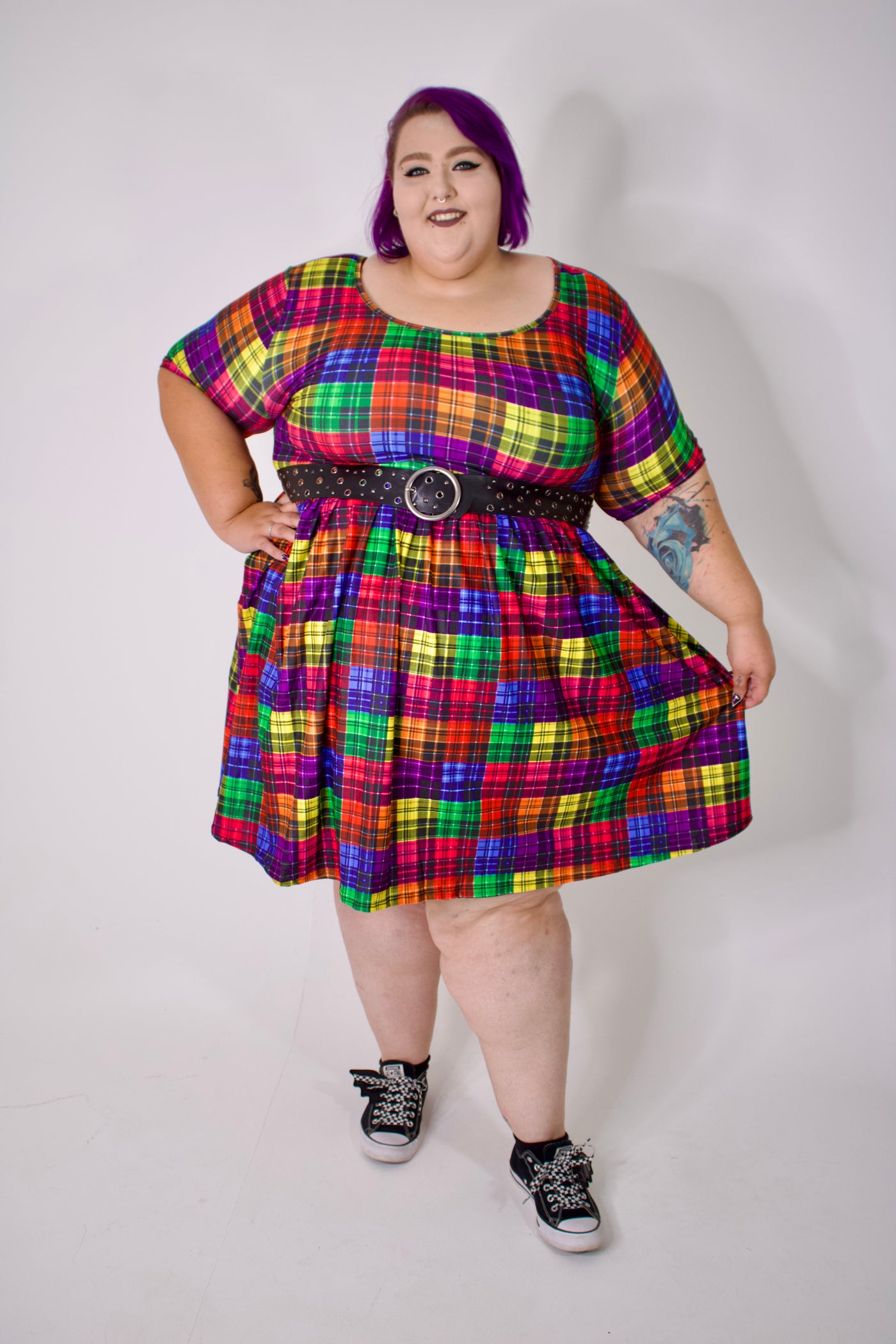 Trippy Tartan 2-Way Pocket Skater Dress