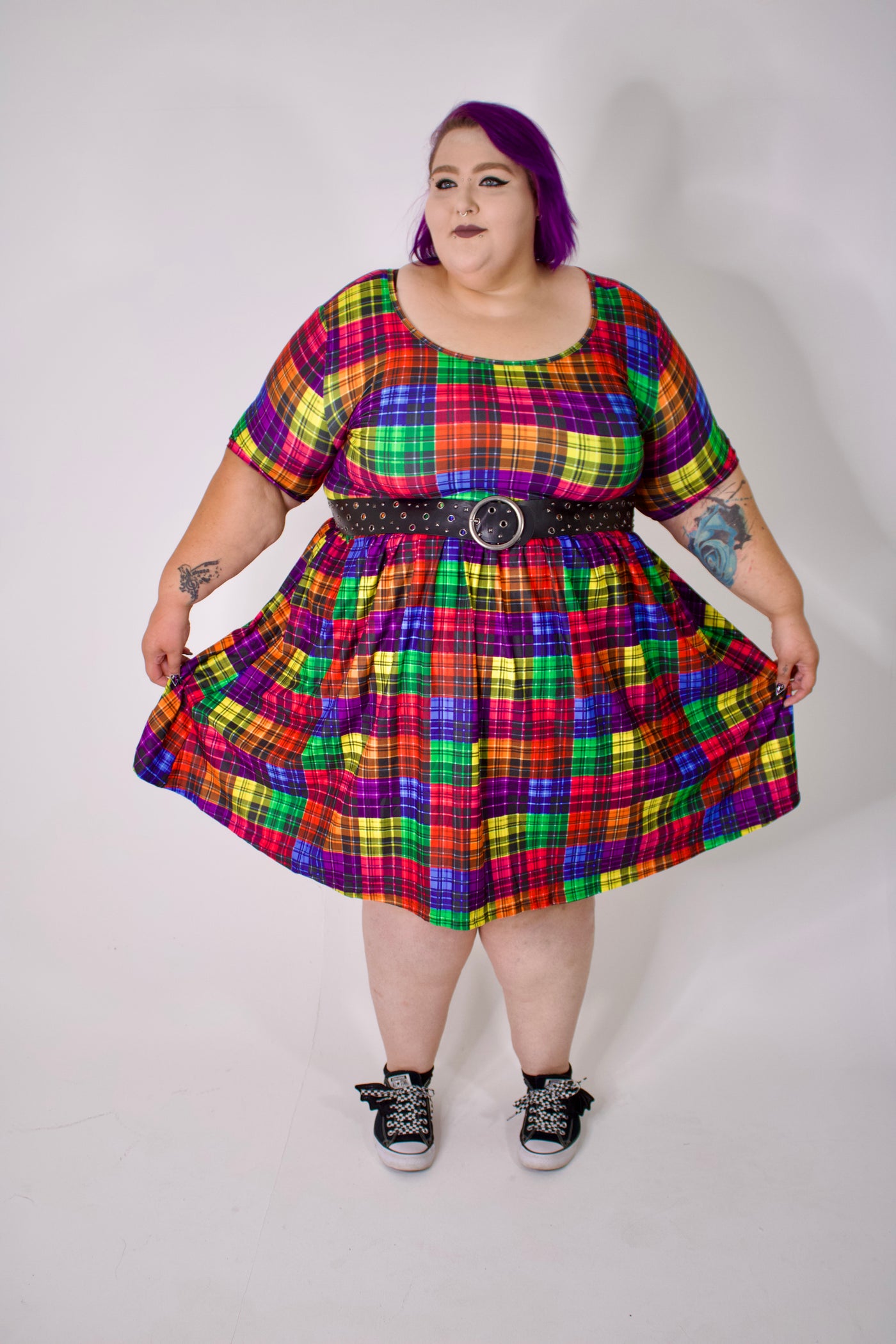 Trippy Tartan 2-Way Pocket Skater Dress