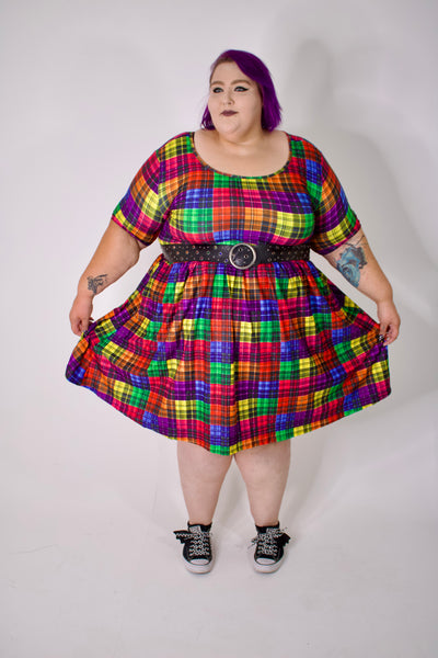 Trippy Tartan 2-Way Pocket Skater Dress
