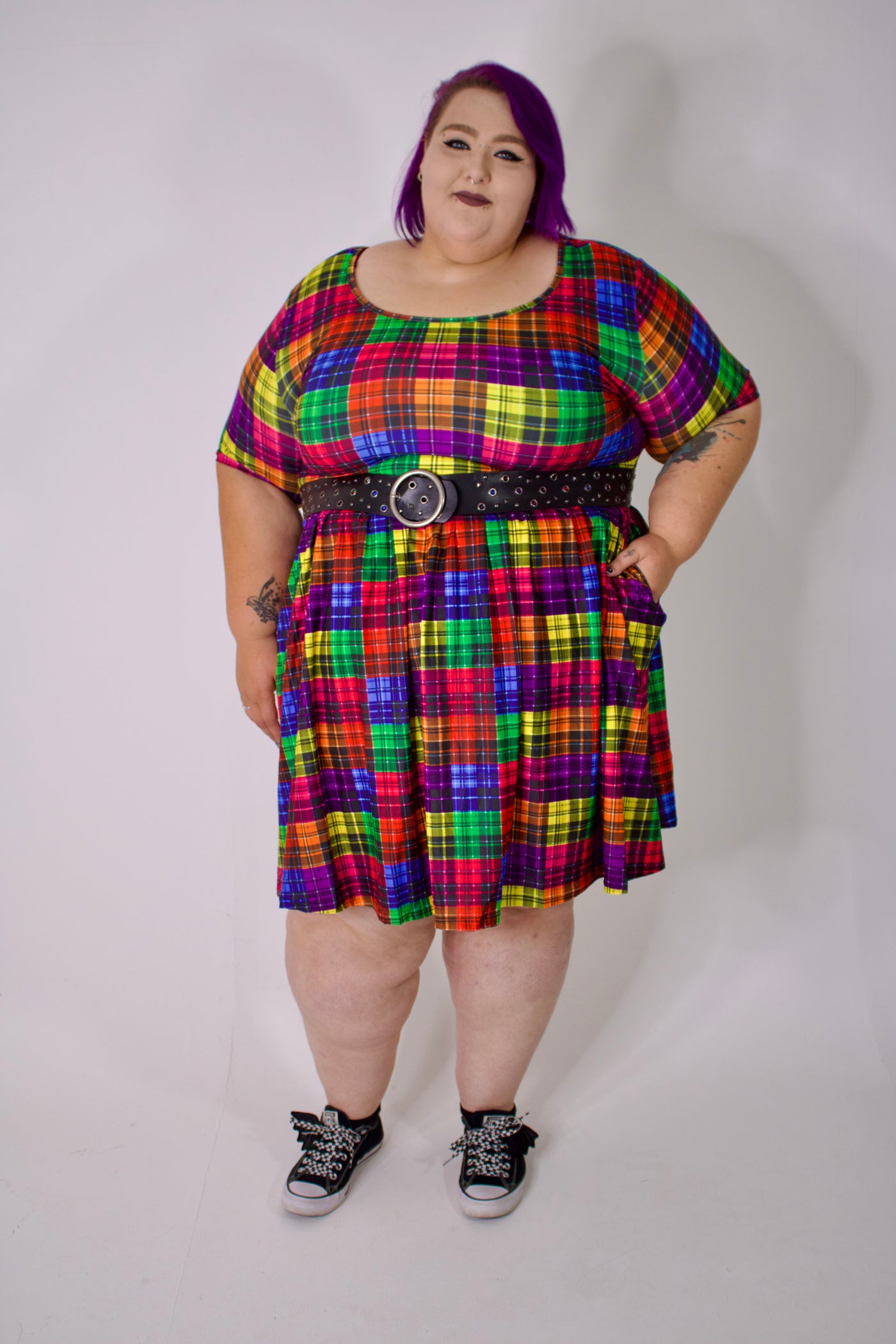 Trippy Tartan 2-Way Pocket Skater Dress