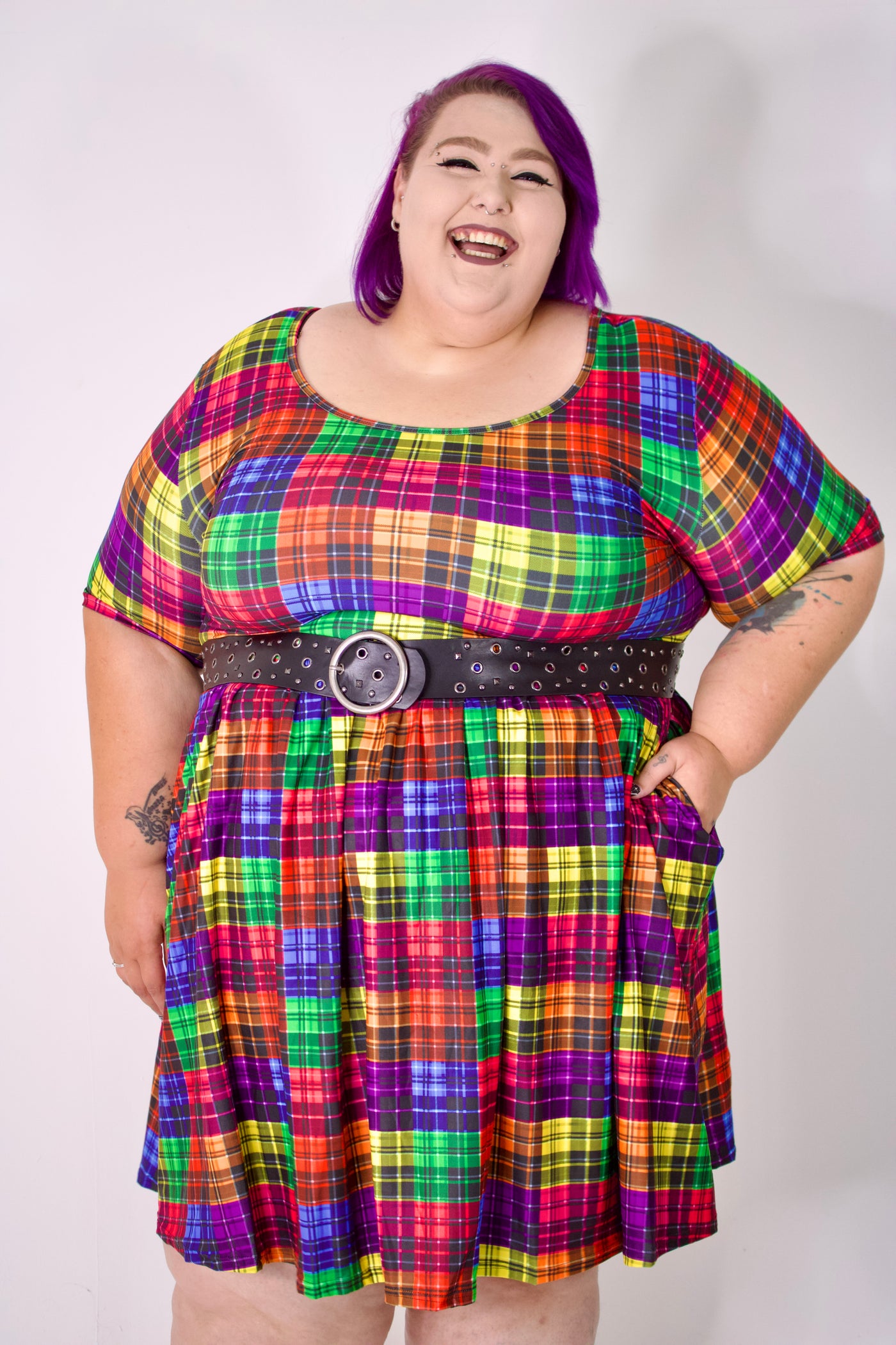 Trippy Tartan 2-Way Pocket Skater Dress