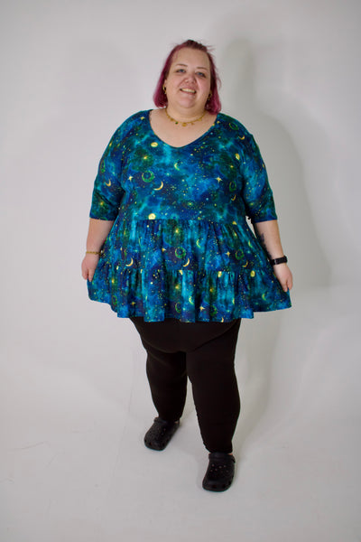 Tranquil Night V Neck Tiered Hem Top