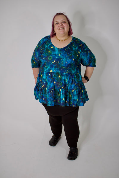 Tranquil Night V Neck Tiered Hem Top